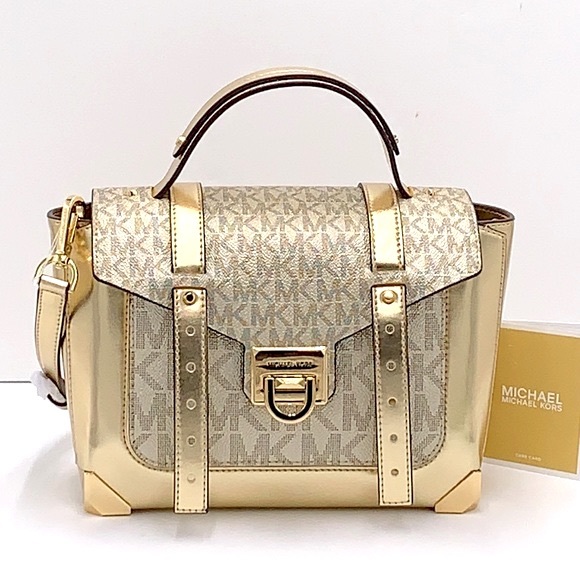 MICHAEL KORS MANHATTAN MEDIUM TOP HANDLE SCHOOL SATCHEL/ CROSSBODY PALE NWT - Picture 2 of 16